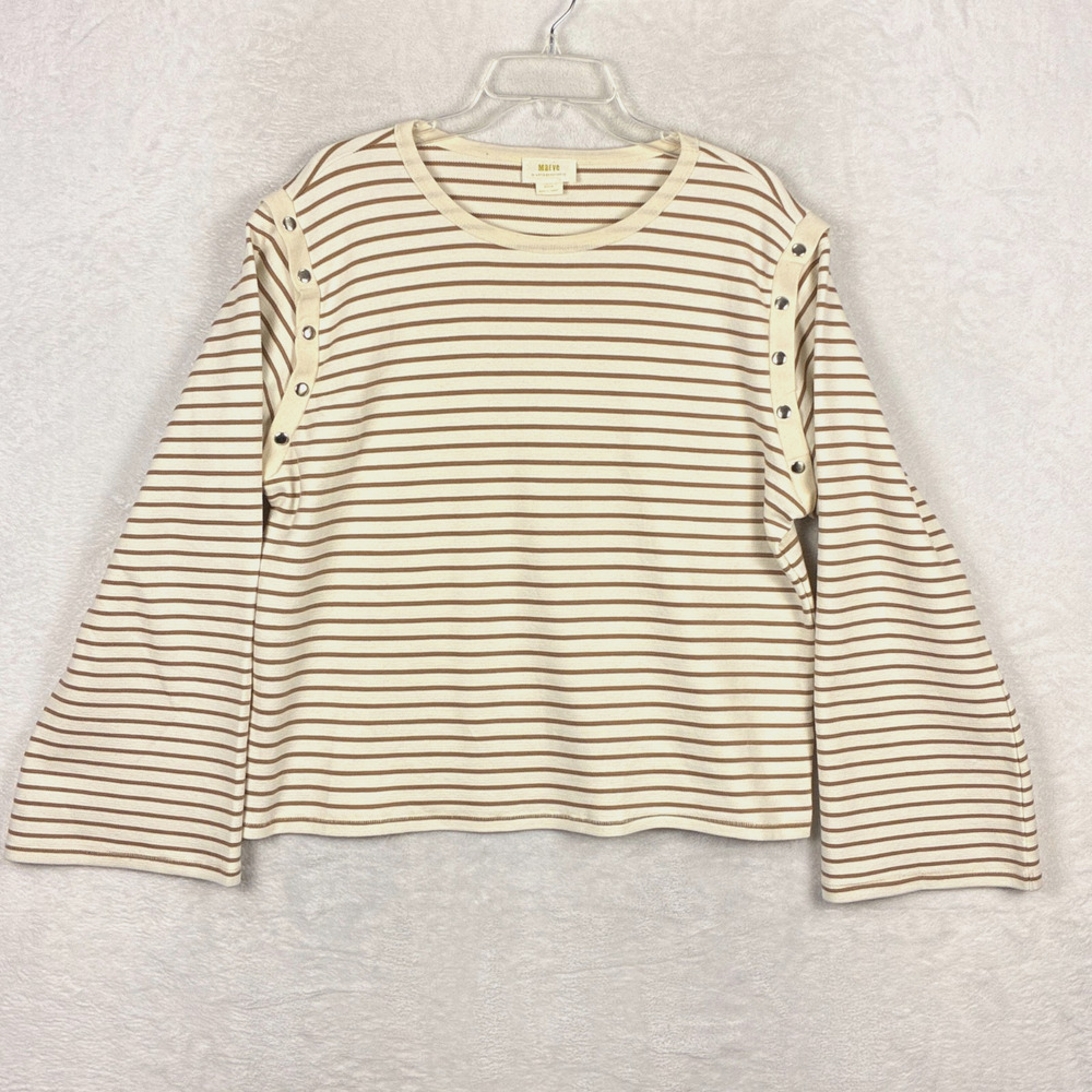 Maeve Anthropologie Shirt Womens M Ivory Tan Striped Convertible Knit Preppy